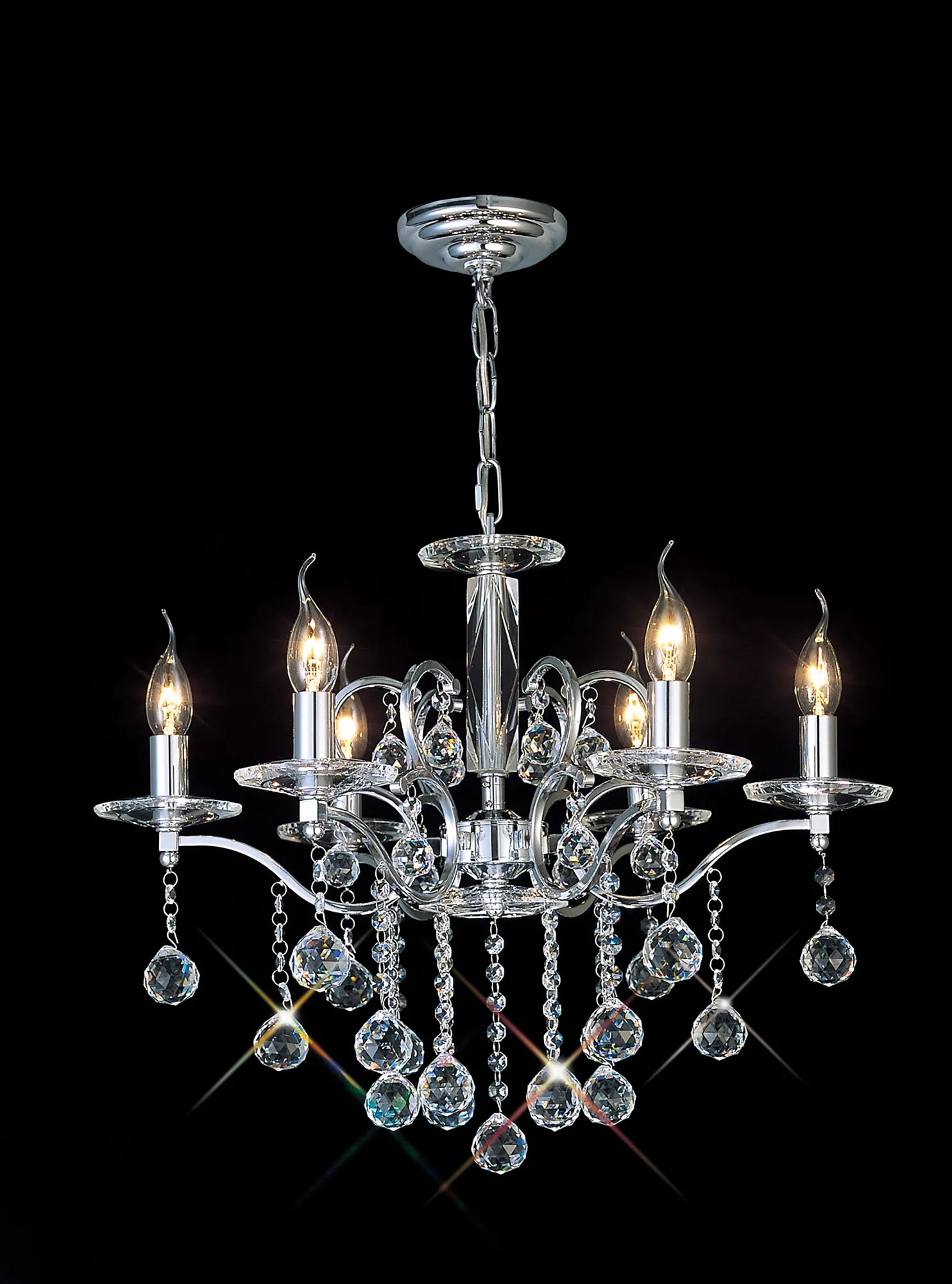 IL30126  Zinta Crystal Pendant 6 Light Polished Chrome